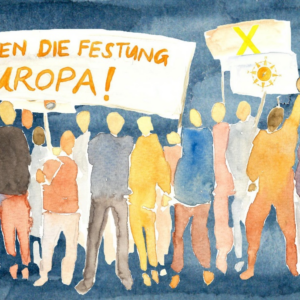 Postkarte: Gegen die Festung Europa!